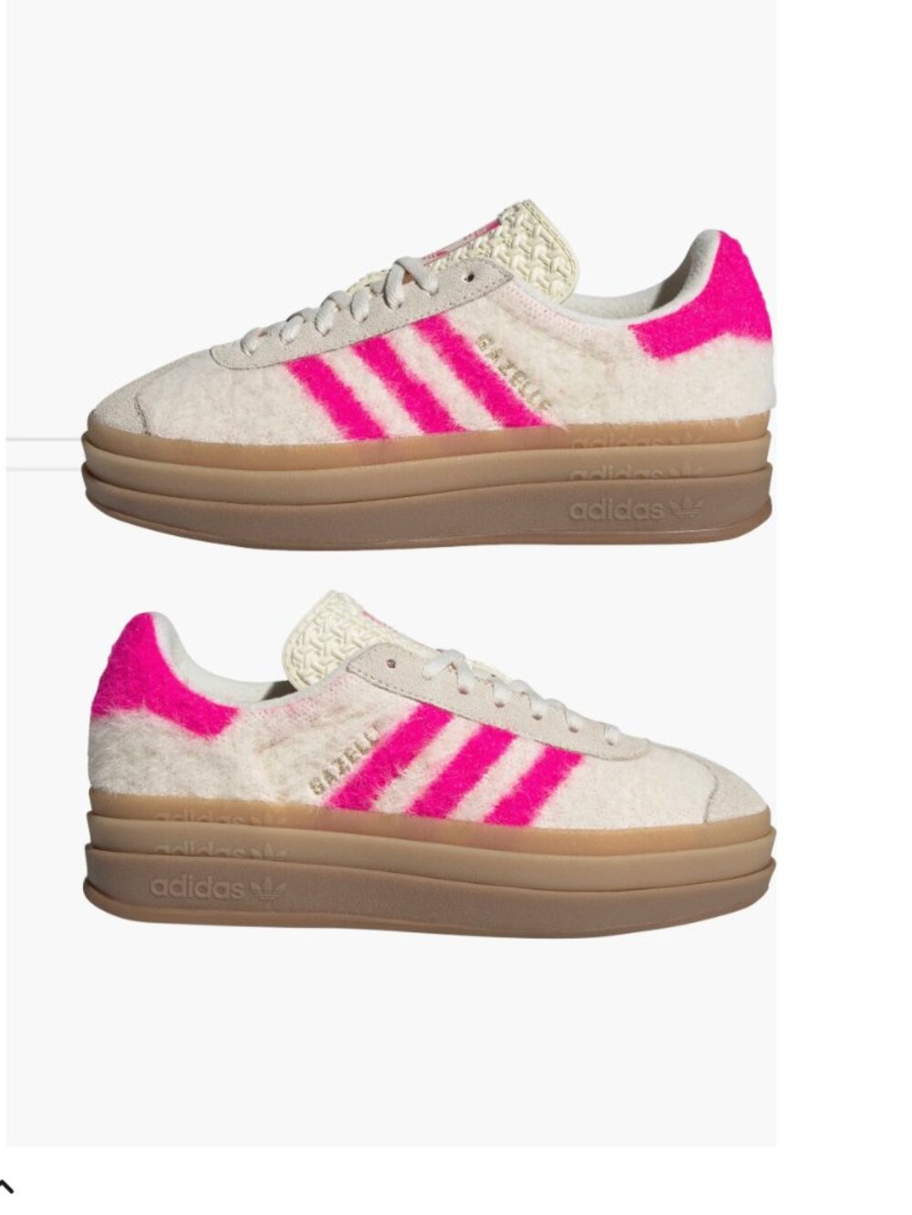 NWT Adidas Gazelle Bold Sneaker Color: Cream White Pink Gold SZ-9.5 Faux Fur